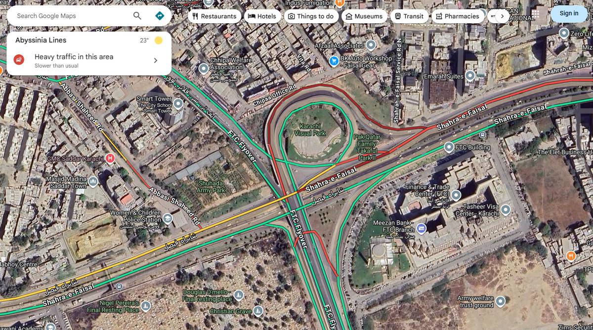 Traffic at Shahra-e-Faisal, FTC Flyover