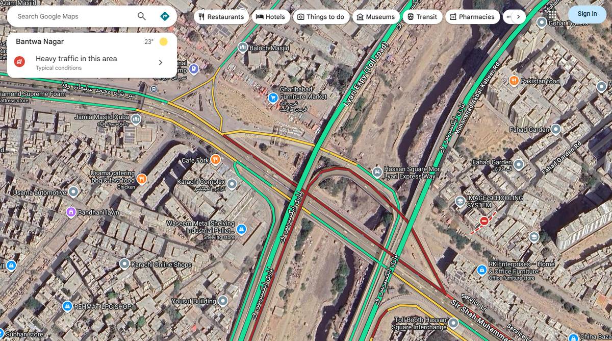 Traffic at Lyari Expressway Toll Plaza Garibabad