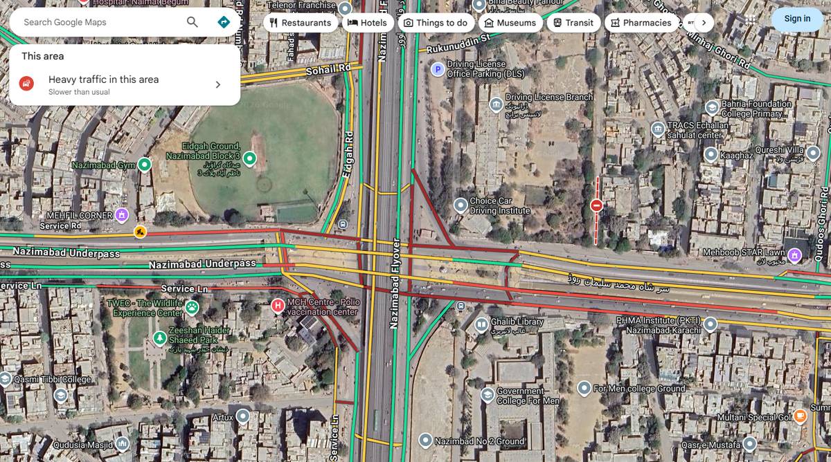 Traffic at Nazimabad Underpass